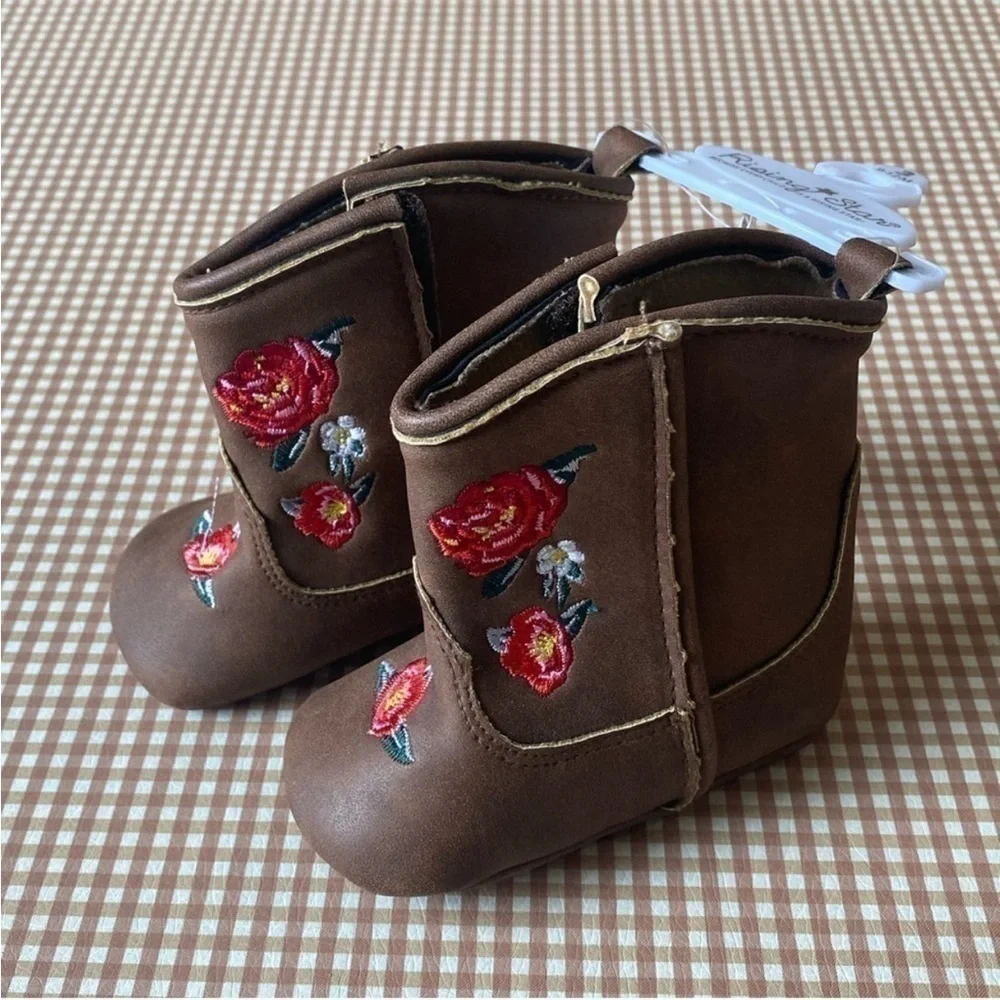 Faux Leather Roses Embroidery cowgirl boots. Baby size 3. NEW‎